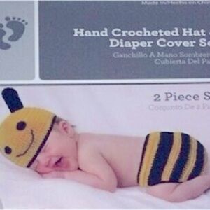 Hand Crocheted Bee Hat and Diaper Cover Set Baby Infant size 0-9 months
